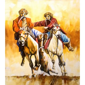 Momin Khan, 24 x 30 Inch, Acrylic on Canvas, Buzkashi Painting, AC-MK-135